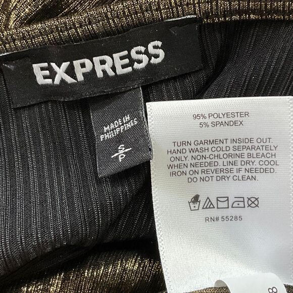 Express Gold Ribbed Metallic Ruched Front Balloon Long Sleeves Small NWOT - Picture 4 of 5